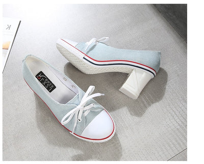 2023 Pumps Style Denim High Heel Canvas Shoes Size 6-6.5