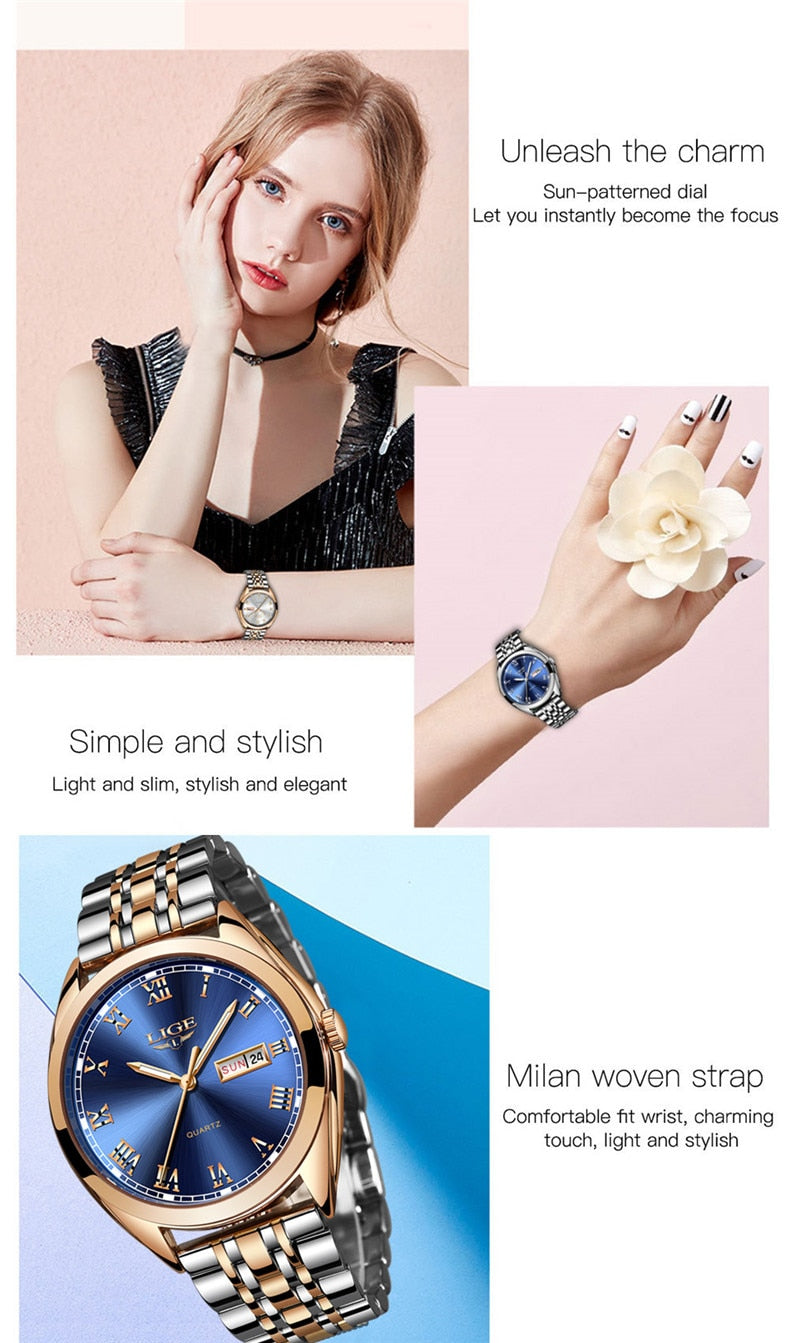 Top Fashion Stainless Steel Waterproof Gold Watch