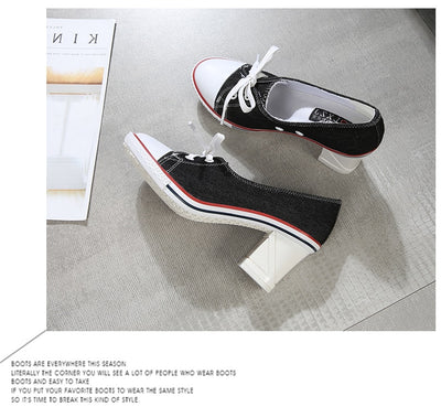2023 Pumps Style Denim High Heel Canvas Shoes Size 6-6.5