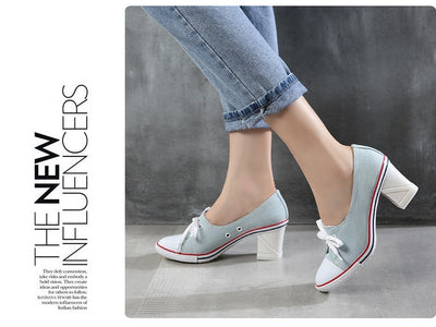 2023 Pumps Style Denim High Heel Canvas Shoes Size 6-6.5