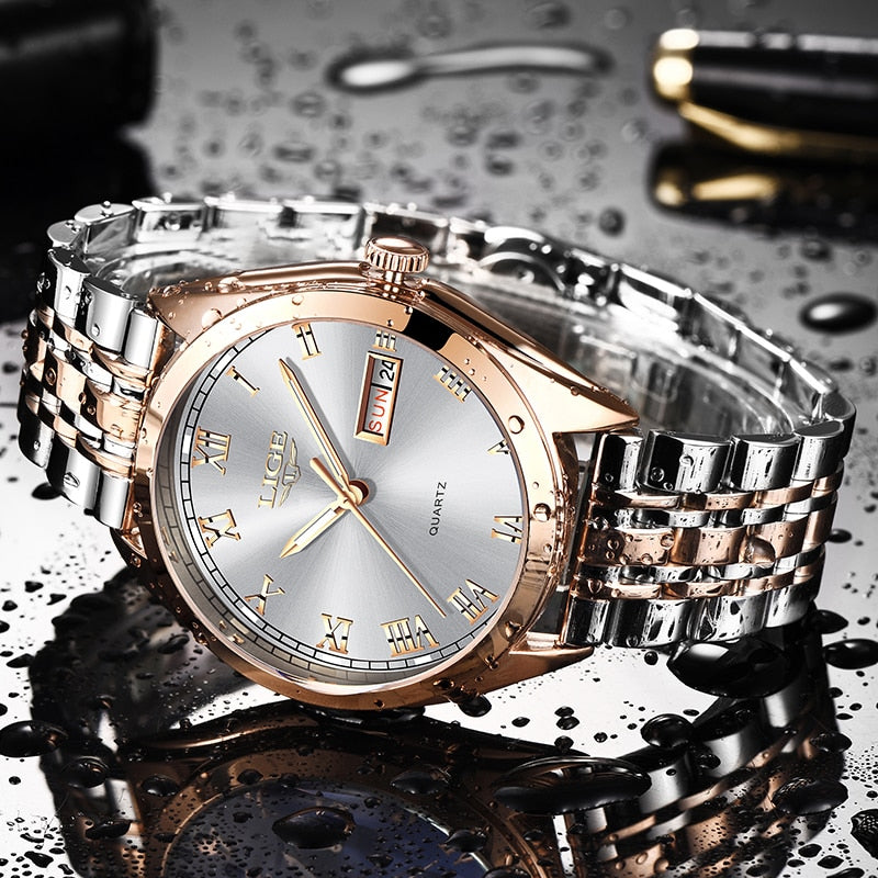 Top Fashion Stainless Steel Waterproof Gold Watch