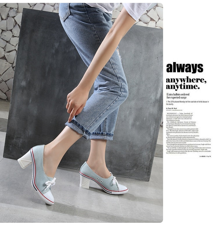 2023 Pumps Style Denim High Heel Canvas Shoes Size 6-6.5