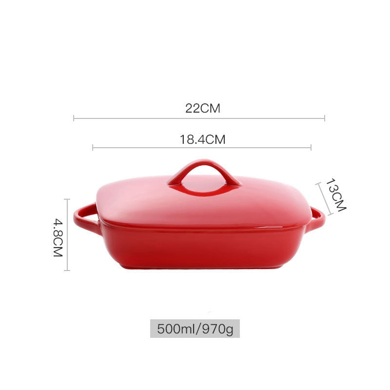 Microwave Oven Safe Ceramic Baking Plate with Cover