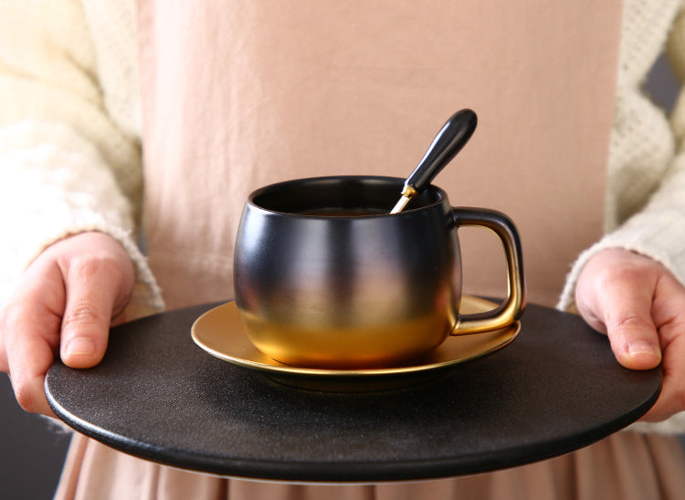 Luxury Black & Gold Ceramic Coffee Cup