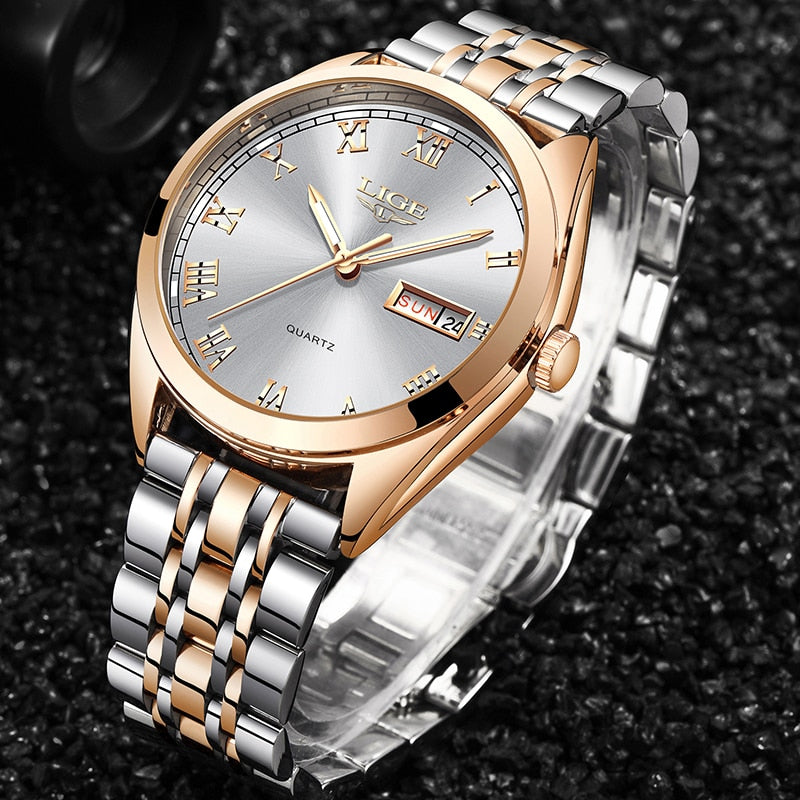 Top Fashion Stainless Steel Waterproof Gold Watch