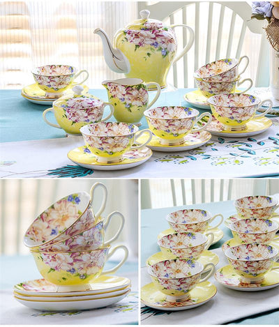 21 Piece Delicate Vintage Tea Cup & Saucer Set