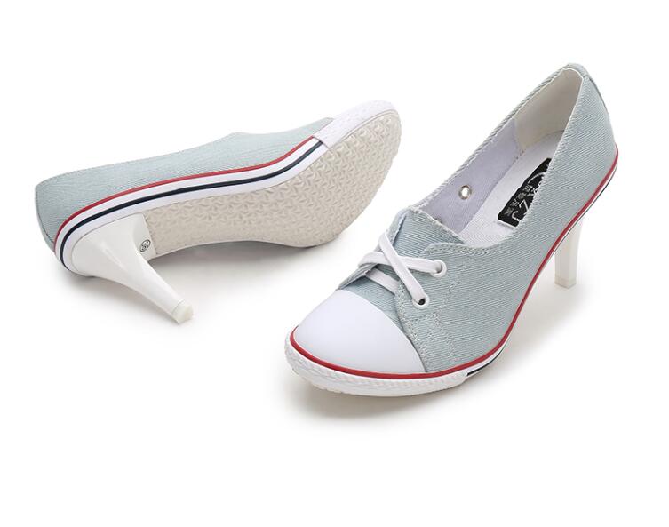 2023 Pumps Style Denim High Heel Canvas Shoes Size 6-6.5