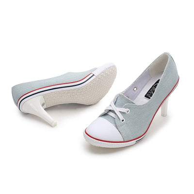 2023 Pumps Style Denim High Heel Canvas Shoes Size 6-6.5