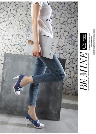 2023 Pumps Style Denim High Heel Canvas Shoes Size 6-6.5