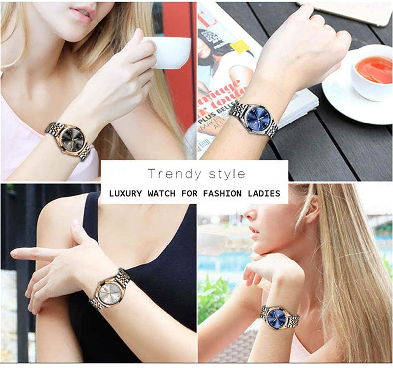 Top Fashion Stainless Steel Waterproof Gold Watch