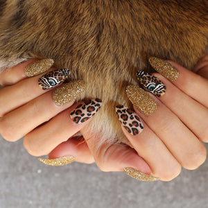 Matte false Nails Black almond Leopard print