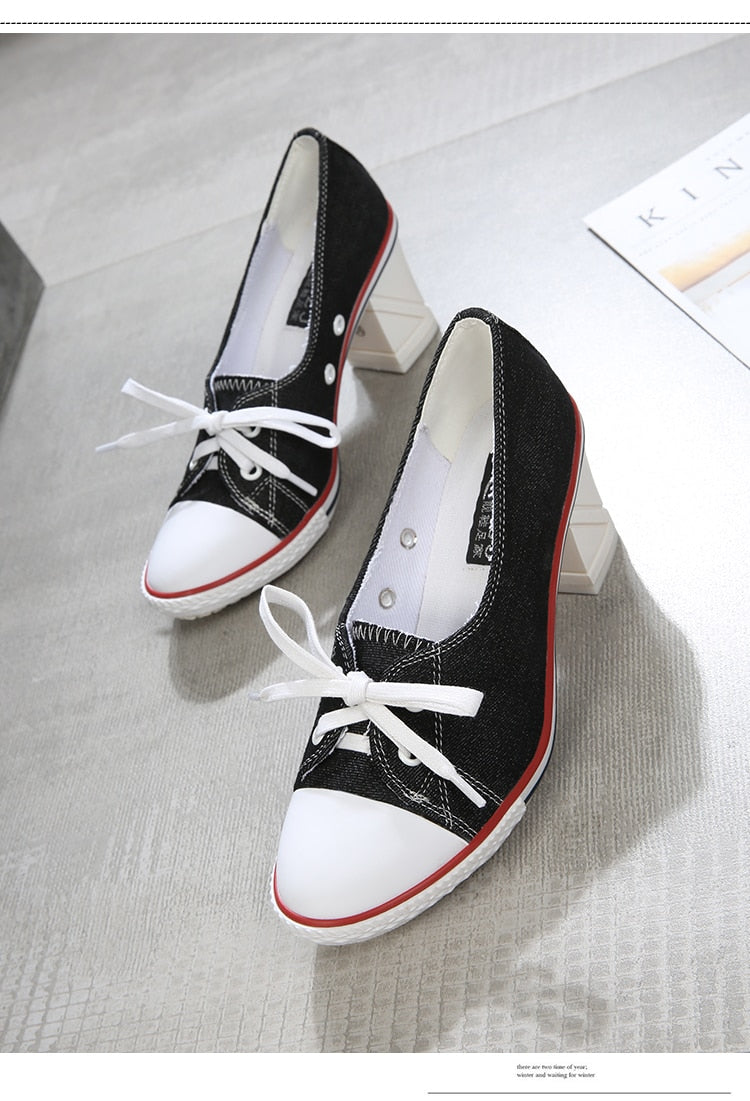 2023 Pumps Style Denim High Heel Canvas Shoes Size 7- 8