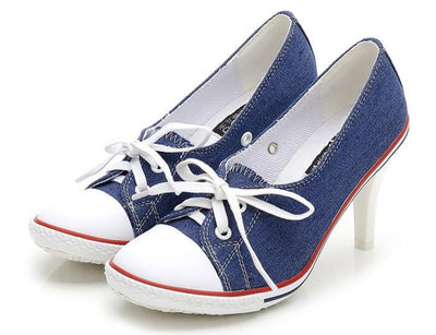 2023 Pumps Style Denim High Heel Canvas Shoes Size 6-6.5