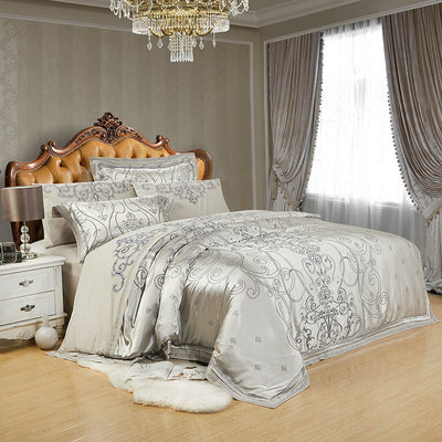 Gold Luxury Silk Satin Jacquard duvet cover bedding set