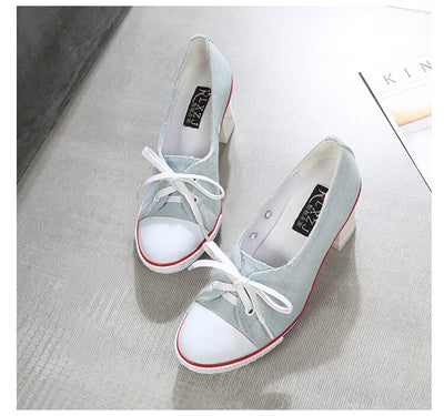 2023 Pumps Style Denim High Heel Canvas Shoes Size 7- 8