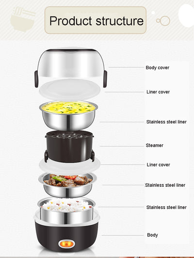 Mini Electric Rice Cooker Stainless Steel 2/3 Layers Food Container