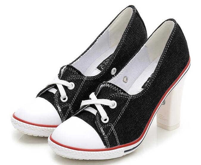 2023 Pumps Style Denim High Heel Canvas Shoes Size 7- 8