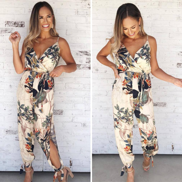 V-Neck Sexy Floral Rompers Ladies