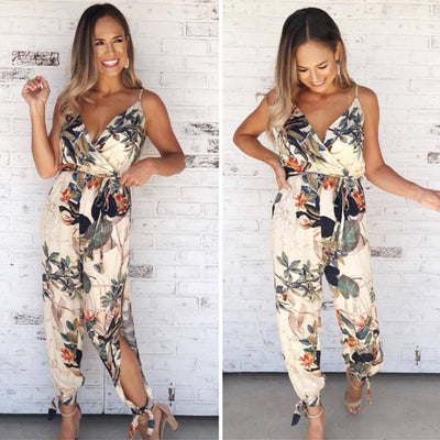V-Neck Sexy Floral Rompers Ladies