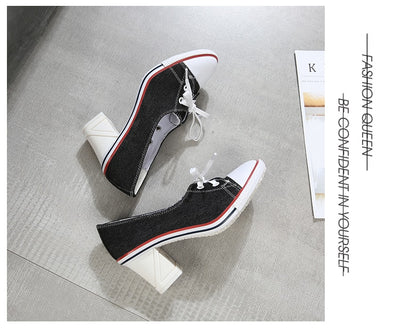 2023 Pumps Style Denim High Heel Canvas Shoes Size 7- 8