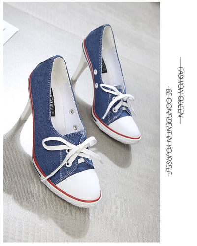 2023 Pumps Style Denim High Heel Canvas Shoes Size 7- 8