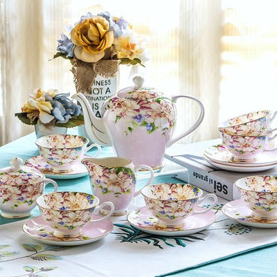 21 Piece Delicate Vintage Tea Cup & Saucer Set