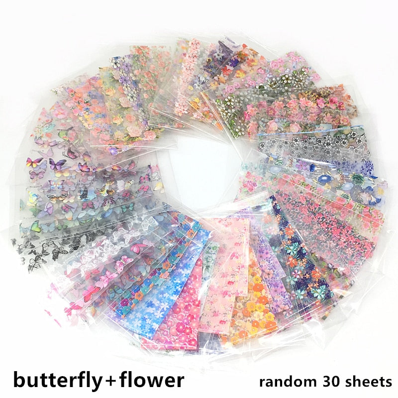 Butterfly & Flower Nail Foils Stickers