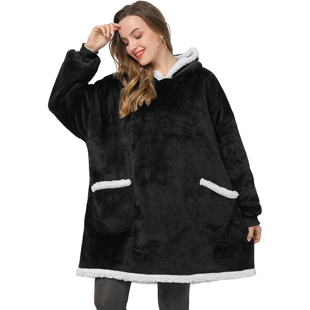 Plaid Hooded Fluffy Fleece Sofa Jacket