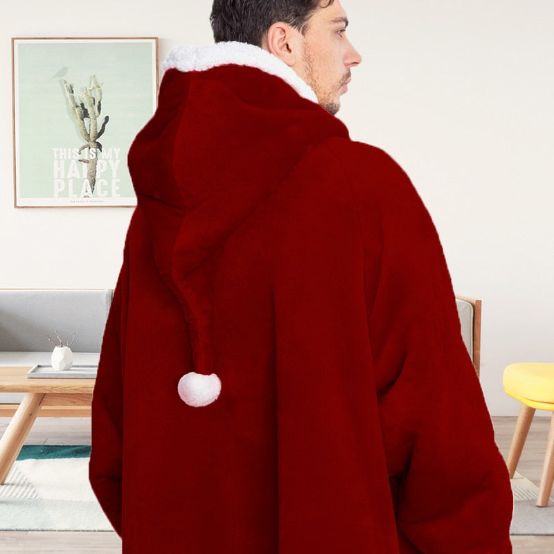 Plaid Hooded Fluffy Fleece Sofa Jacket