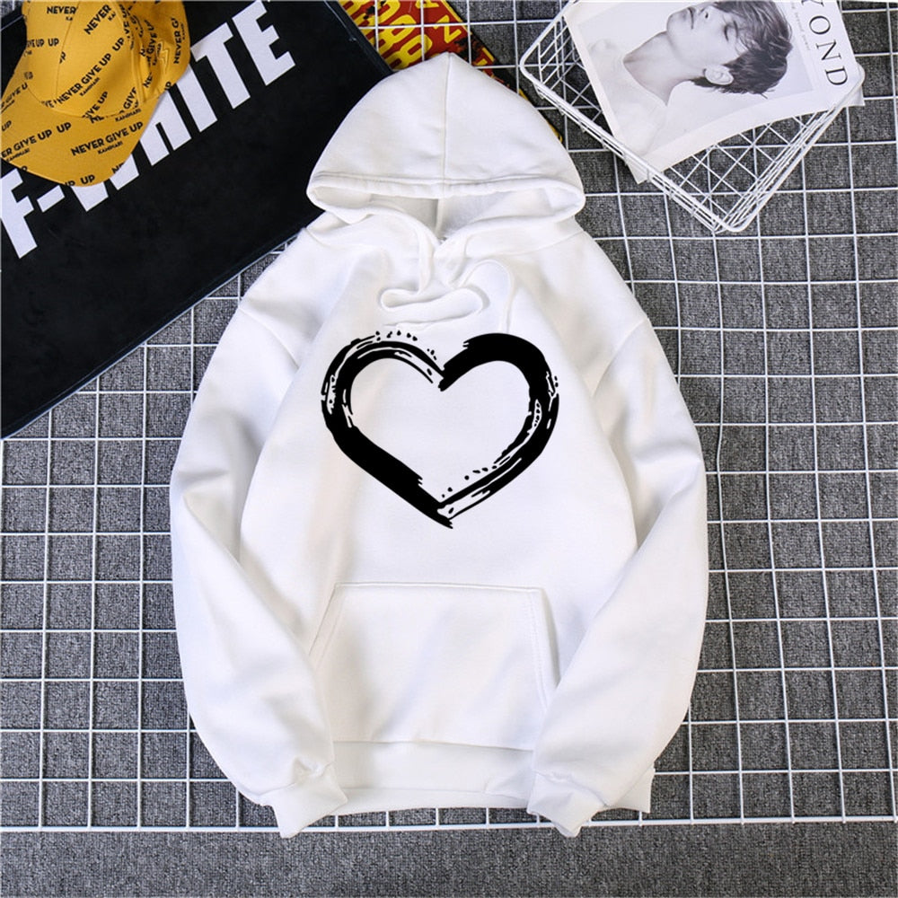 O Neck Heart Hoodies Sweatshirt