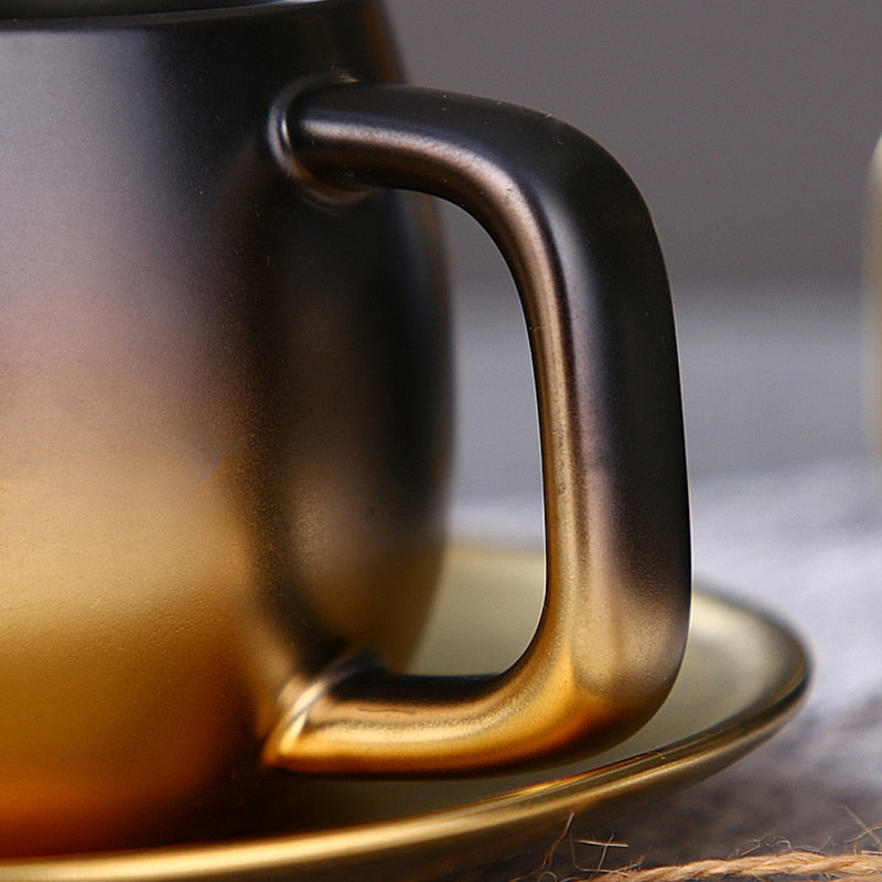 Luxury Black & Gold Ceramic Coffee Cup