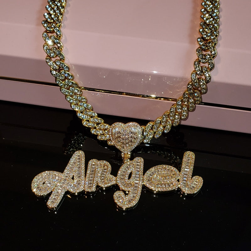 Custom Name Cuban Necklace with Heart 22-26inches