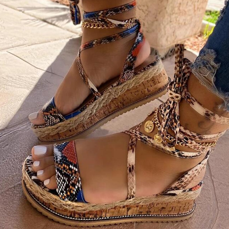 Ethnic Print Wedge Shoes