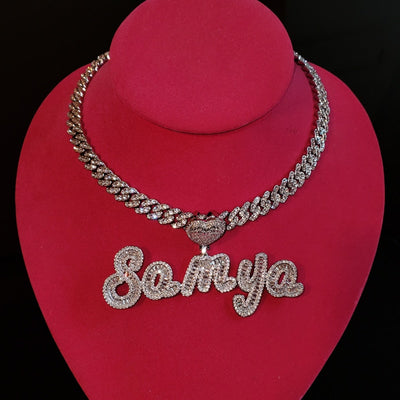 Custom Name Cuban Necklace with Heart