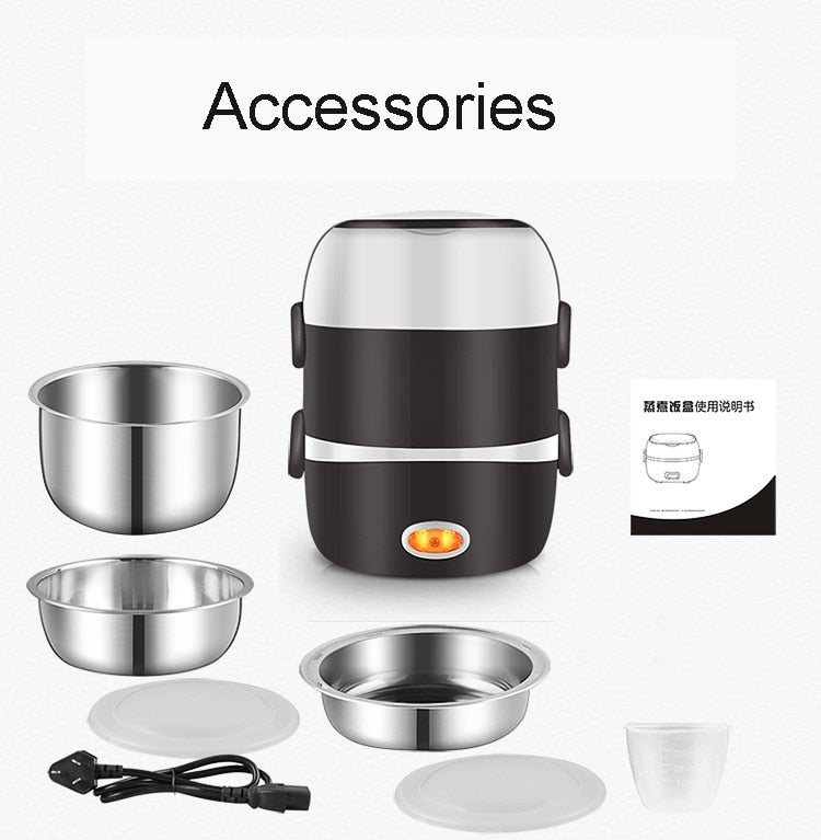 Mini Electric Rice Cooker Stainless Steel 2/3 Layers Food Container