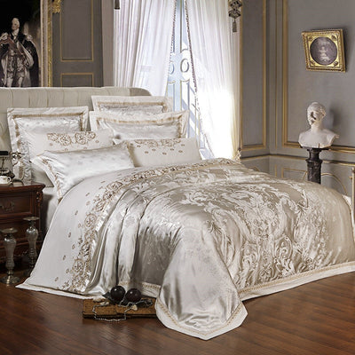 Gold Luxury Silk Satin Jacquard duvet cover bedding set