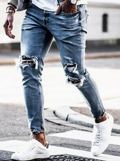 Streetwear Knee Ripped Skinny Jeans for Men