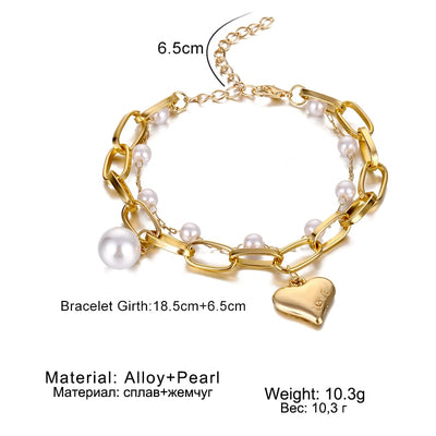 NEW Fashion Alloy Pearl Pendant Thick Chain & Bracelet for Women