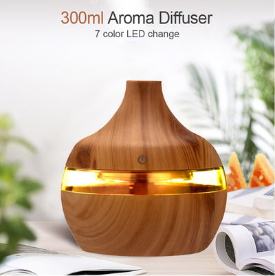 Ultrasonic Wooden Grain Air Humidifier + USB & LED Light