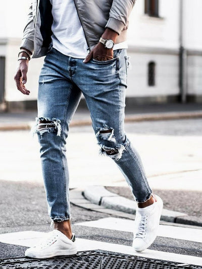 Streetwear Knee Ripped Skinny Jeans for Men