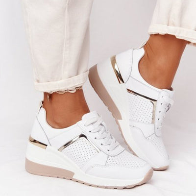 Patchwork Lace-Up Wedge Chunky Sneakers