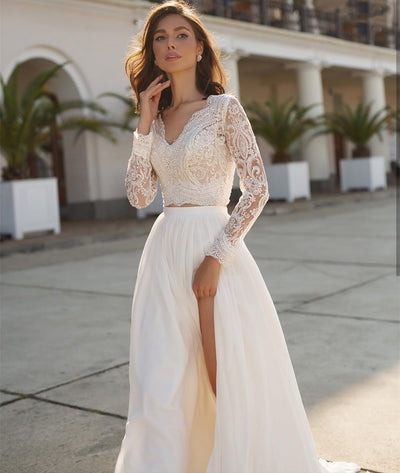 Chiffon A-Line Lace Back Bridal Gowns