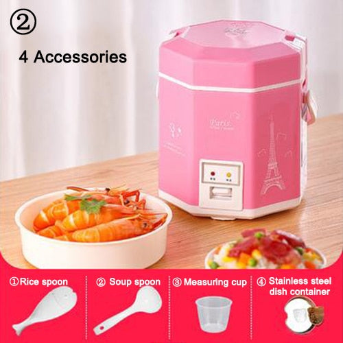 Electric Rice Cooker Food Meal Steamer Warmer MultiCooker Porridge Soup Stew Heater Cooking Pot Machine 1-2 Person Lunch Box EU