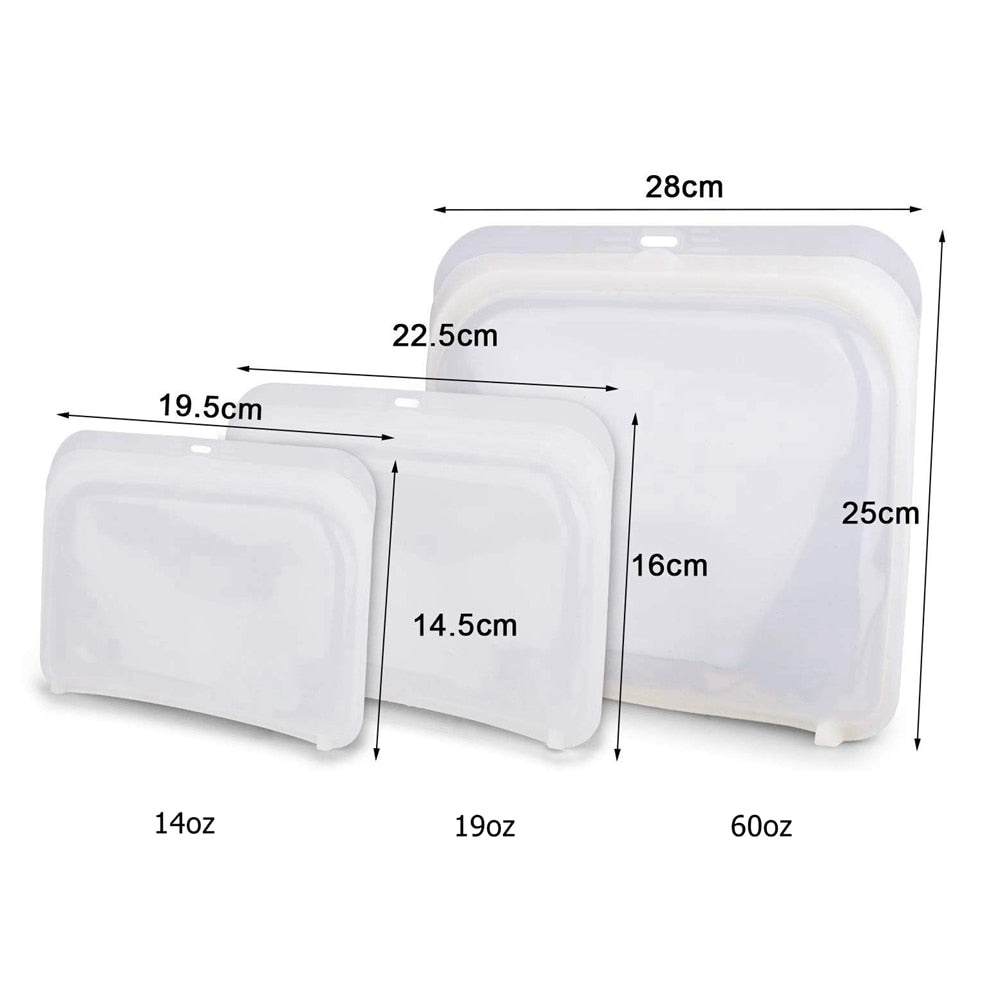 3pcs/Pack Silicone Reusable Food Storage Bags