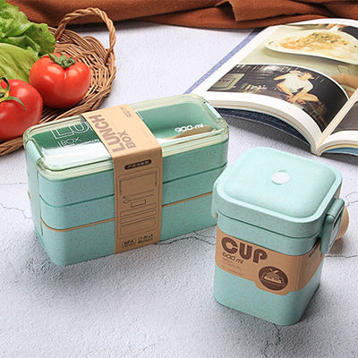 3 Layer Wheat Straw Lunch Box with Bag