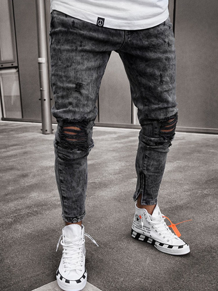 Streetwear Knee Ripped Skinny Jeans for Men