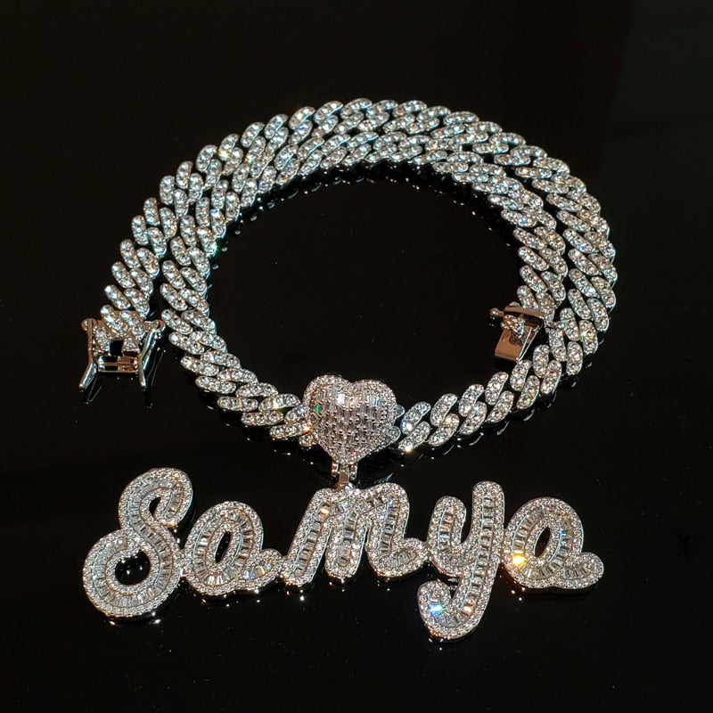 Custom Name Cuban Necklace with Heart 22-26inches