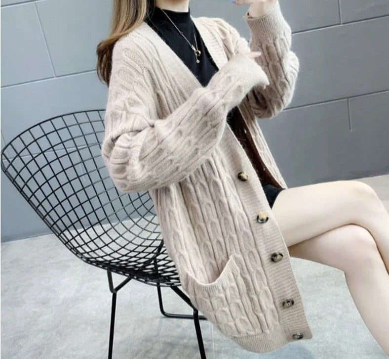 Autumn Winter Solid Long Cardigan