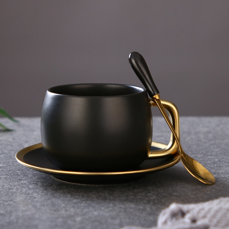 Luxury Black & Gold Ceramic Coffee Cup