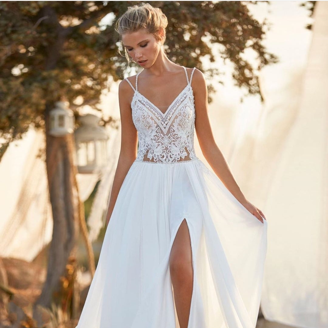 Chiffon A-Line Lace Back Bridal Gowns